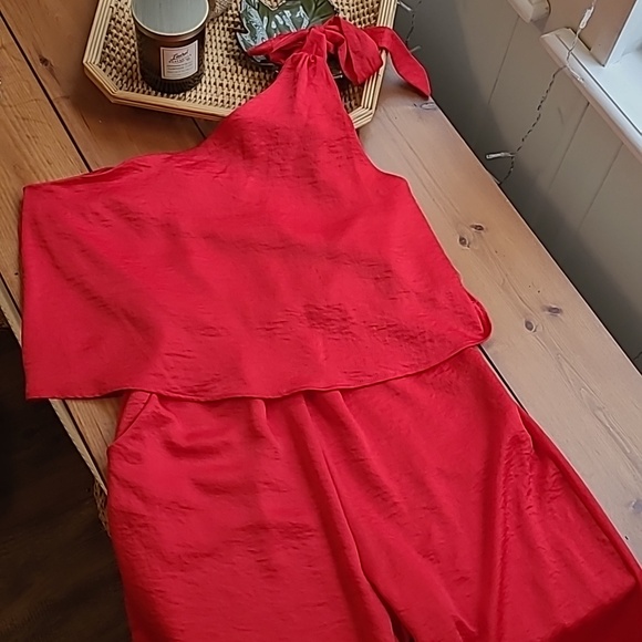 Vibrant Red One Shoulder Full Length Jumpsuit - Picture 11 of 11